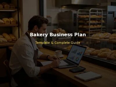 Professional bakery owner sitting at wooden desk look overing business plan document with financial charts on laptop in modern bakery office