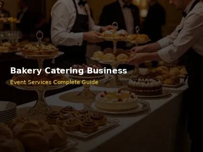 Elegant bakery catering dessert table setup at corporate event with pastries and cakes