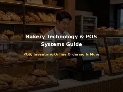 Bakery owner using touchscreen POS system at modern bakery counter with fresh breads and pastries