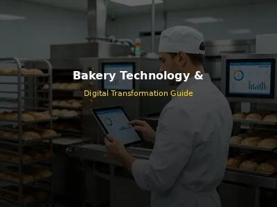 Modern bakery with manager using tablet to monitor digital production data and smart bakery equipment