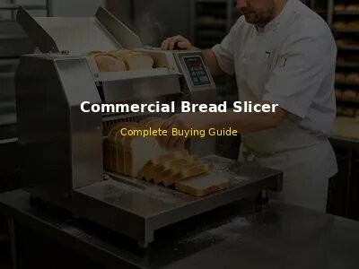 Commercial bread slicer machine in a modern bakery kitchen slicing fresh bread loaves into uniform slices