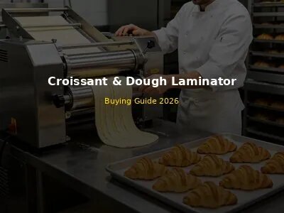 Commercial dough laminator machine in modern pastry kitchen with chef operating and croissants on tray
