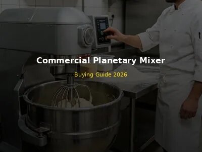 Commercial planetary mixer in modern bakery with chef operating control panel