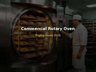 Commercial rotary rack oven in modern bakery with baker operating control panel