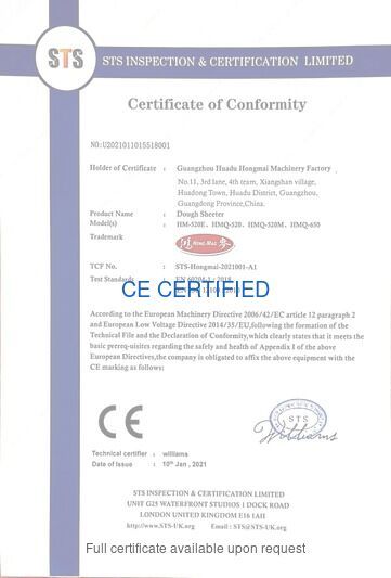 CE Certificate - Dough Sheeter